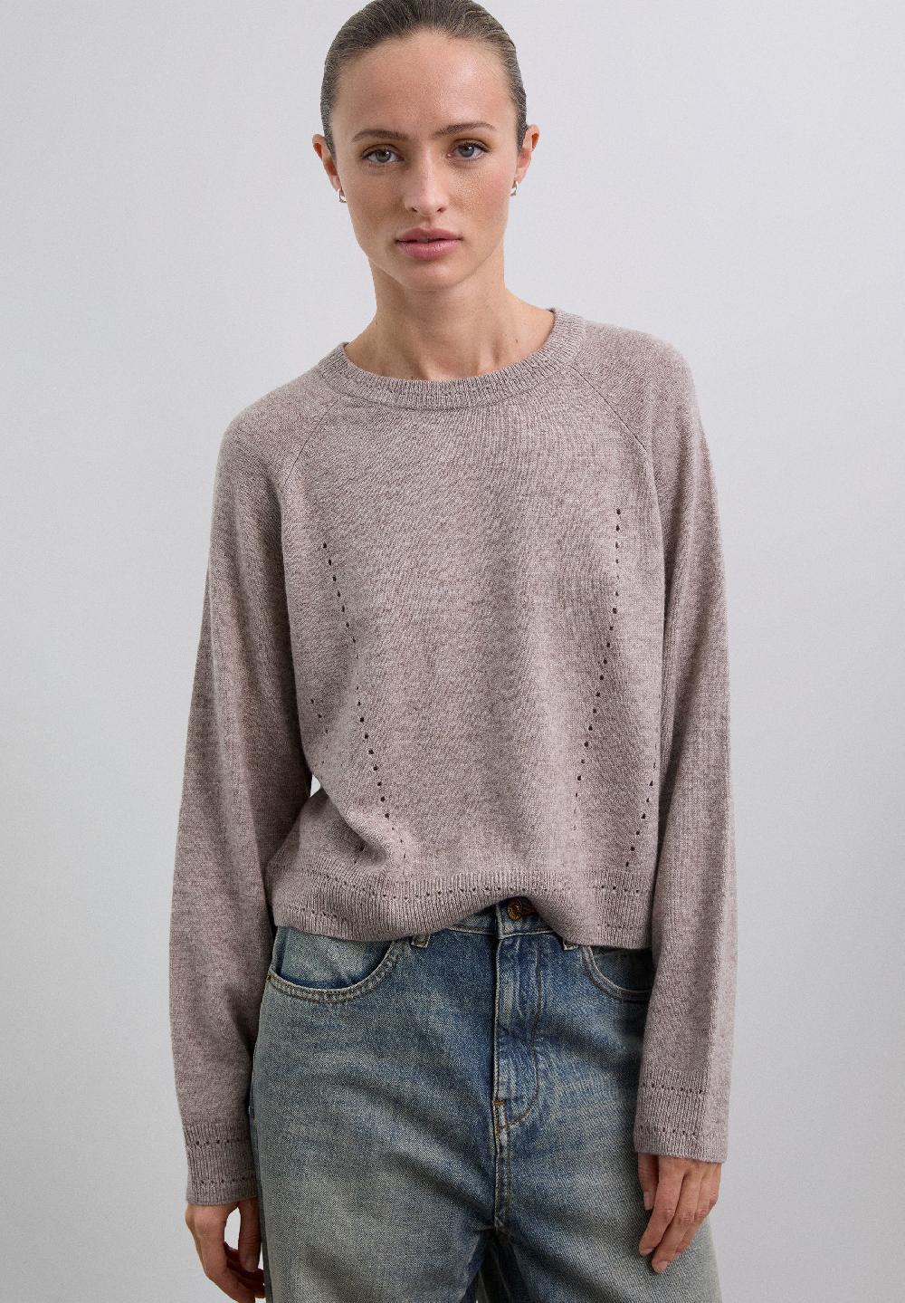 scalpers WOOL SWEATER WITH MINI CUTOUTS TAUPE