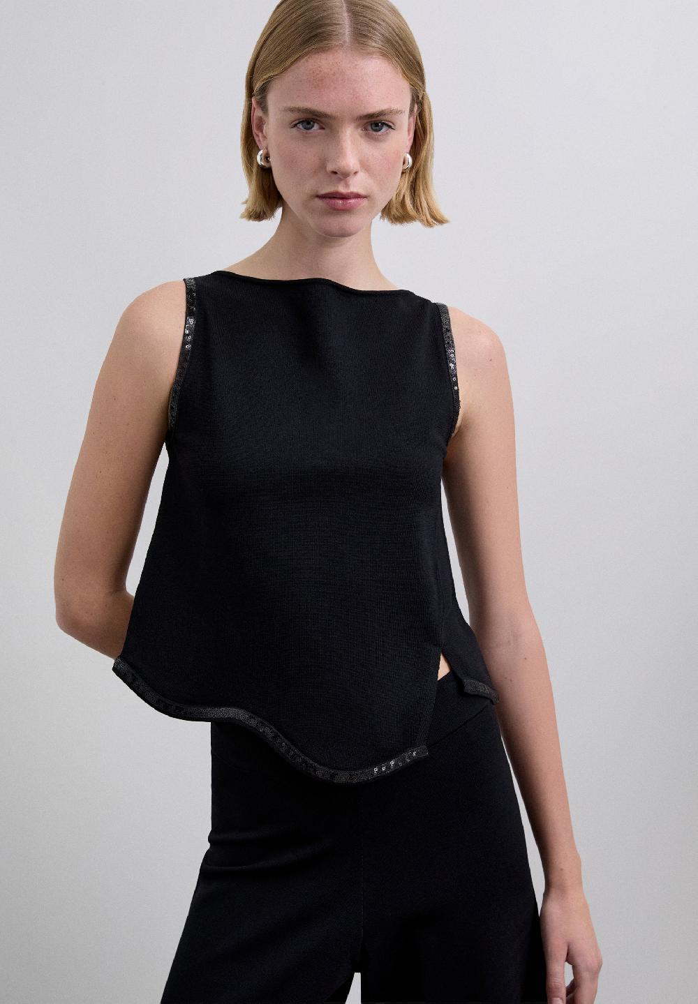 scalpers XM SCEMBELLISHMENT KNIT TOP BLACK