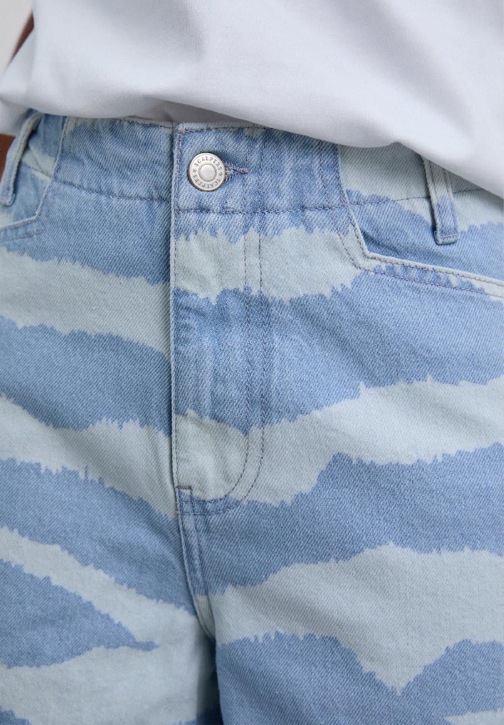 Scalpers ZEBRA PRINT DENIM TROUSERS LIGHT BLUE