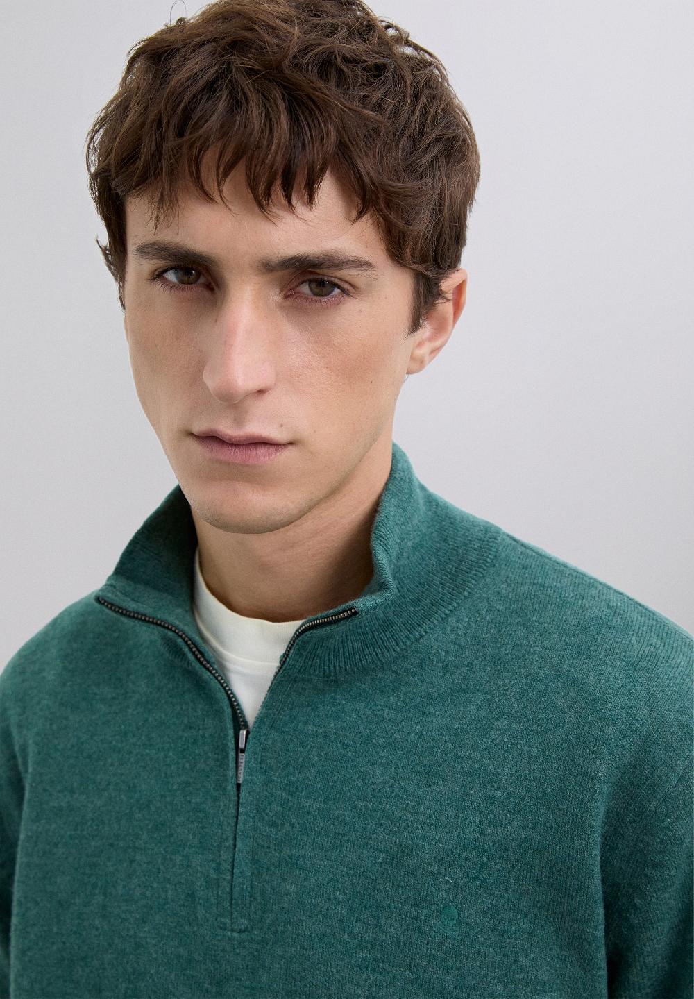 Scalpers ZIPPED WOOL SWEATER WITH SKULL GREEN