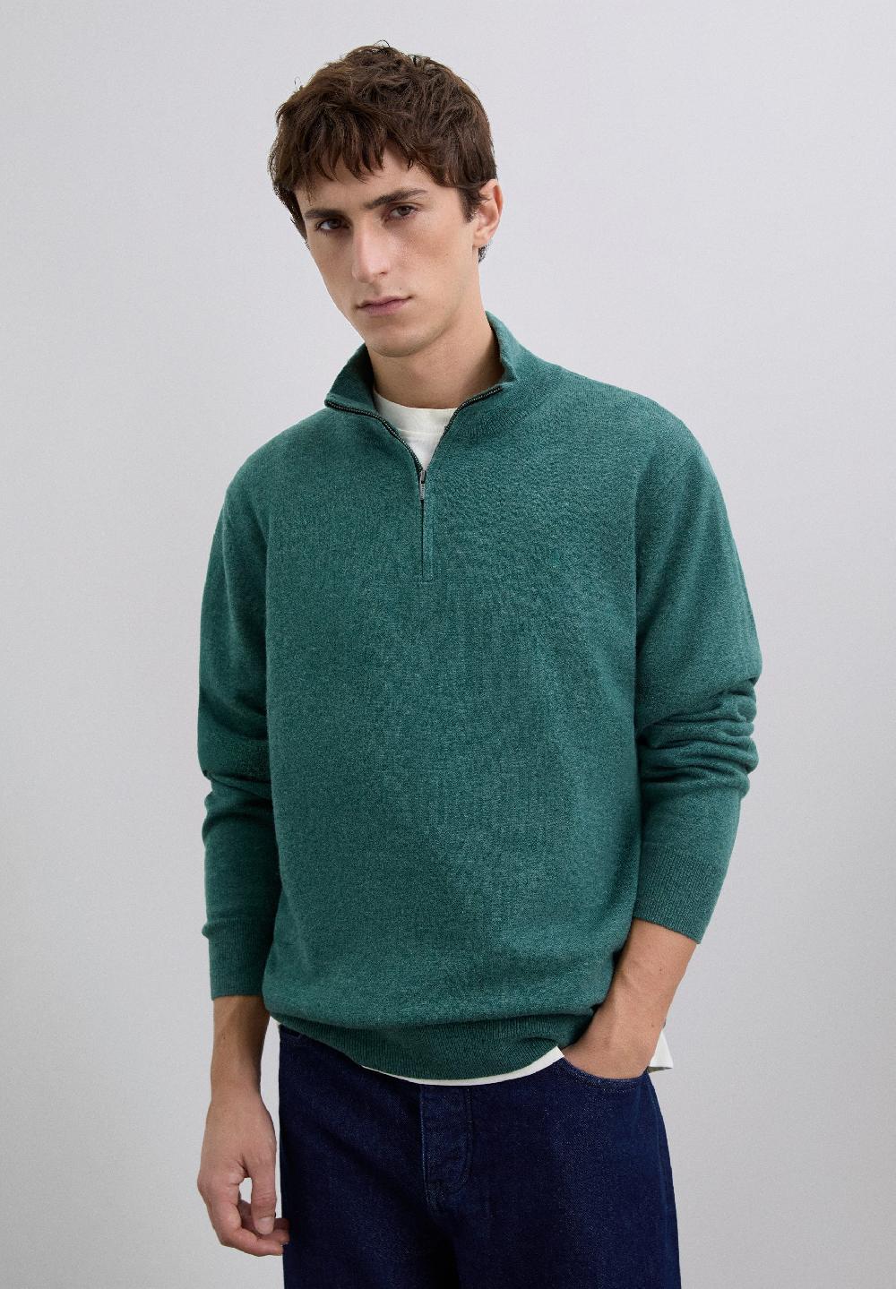 Scalpers ZIPPED WOOL SWEATER WITH SKULL GREEN