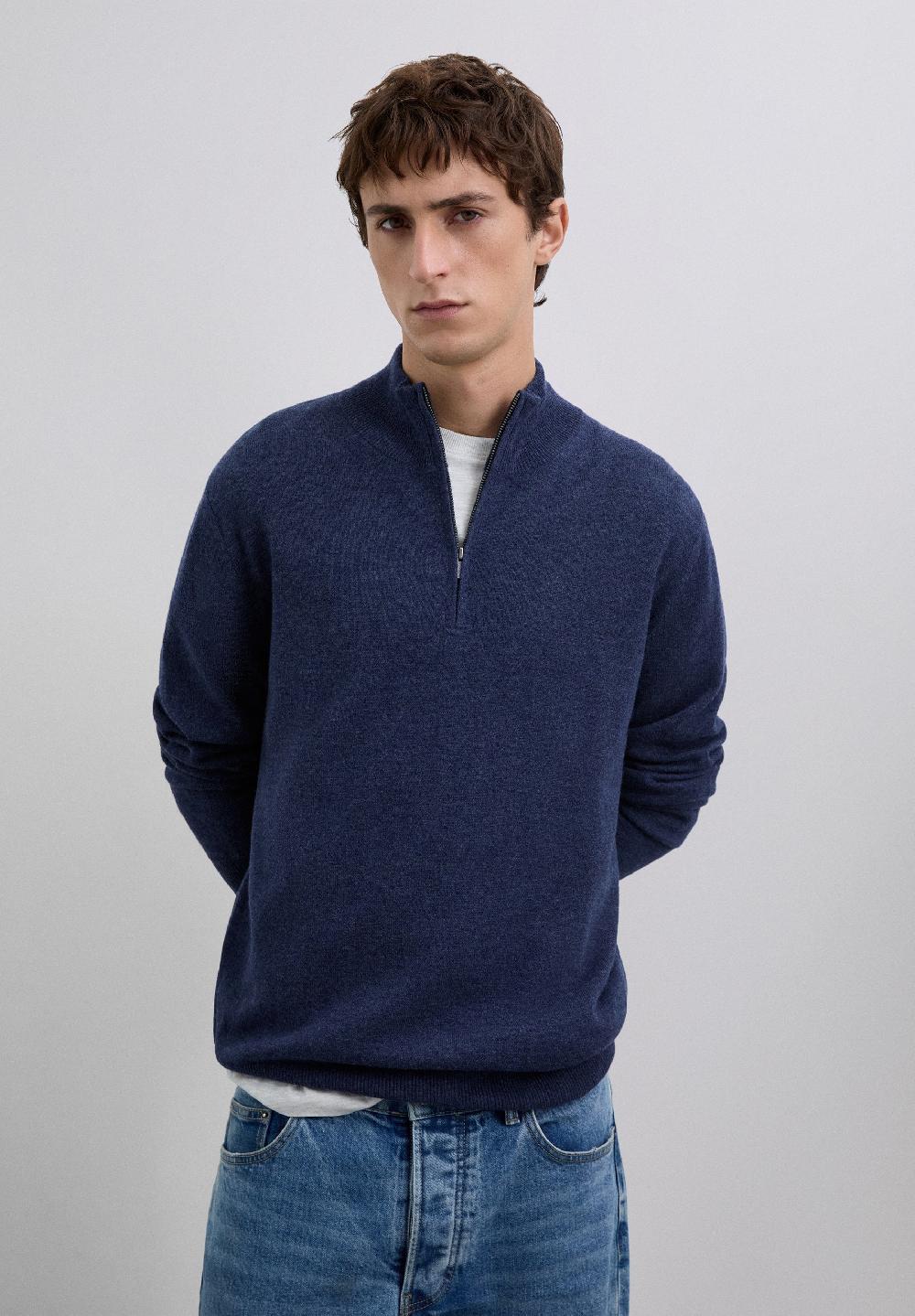 Scalpers ZIPPED WOOL SWEATER WITH SKULL NAVY