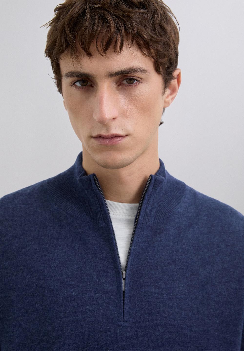 Scalpers ZIPPED WOOL SWEATER WITH SKULL NAVY