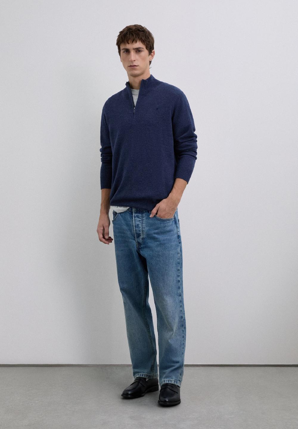 scalpers ZIPPED WOOL SWEATER WITH SKULL NAVY