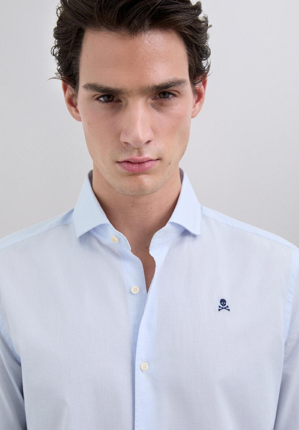 Scalpers SHIRT WITH EMBROIDERED SKULL SKYBLUE CHECK