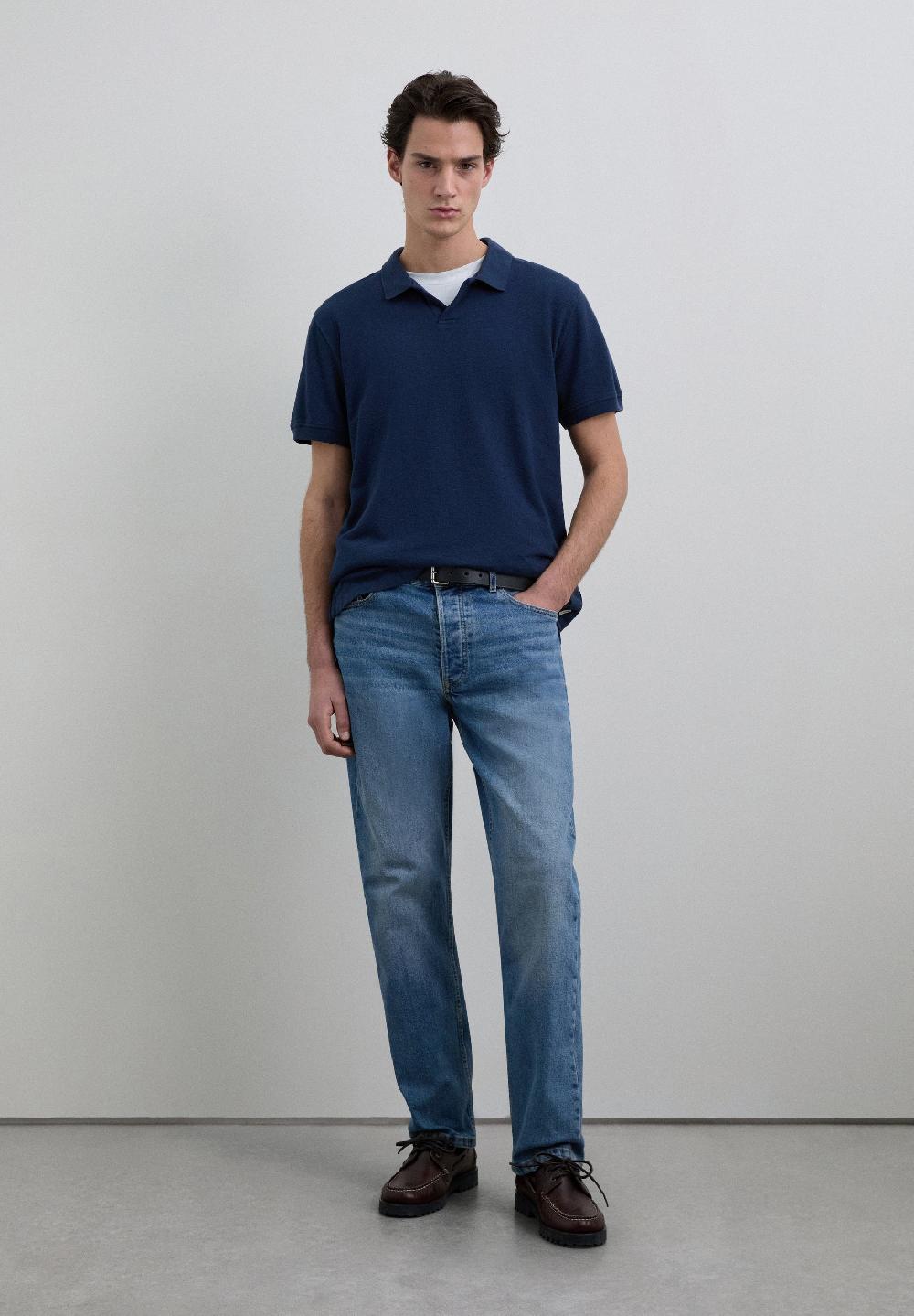 scalpers SHORT SLEEVE RUSTIC KNIT POLO SHIRT DARK NAVY