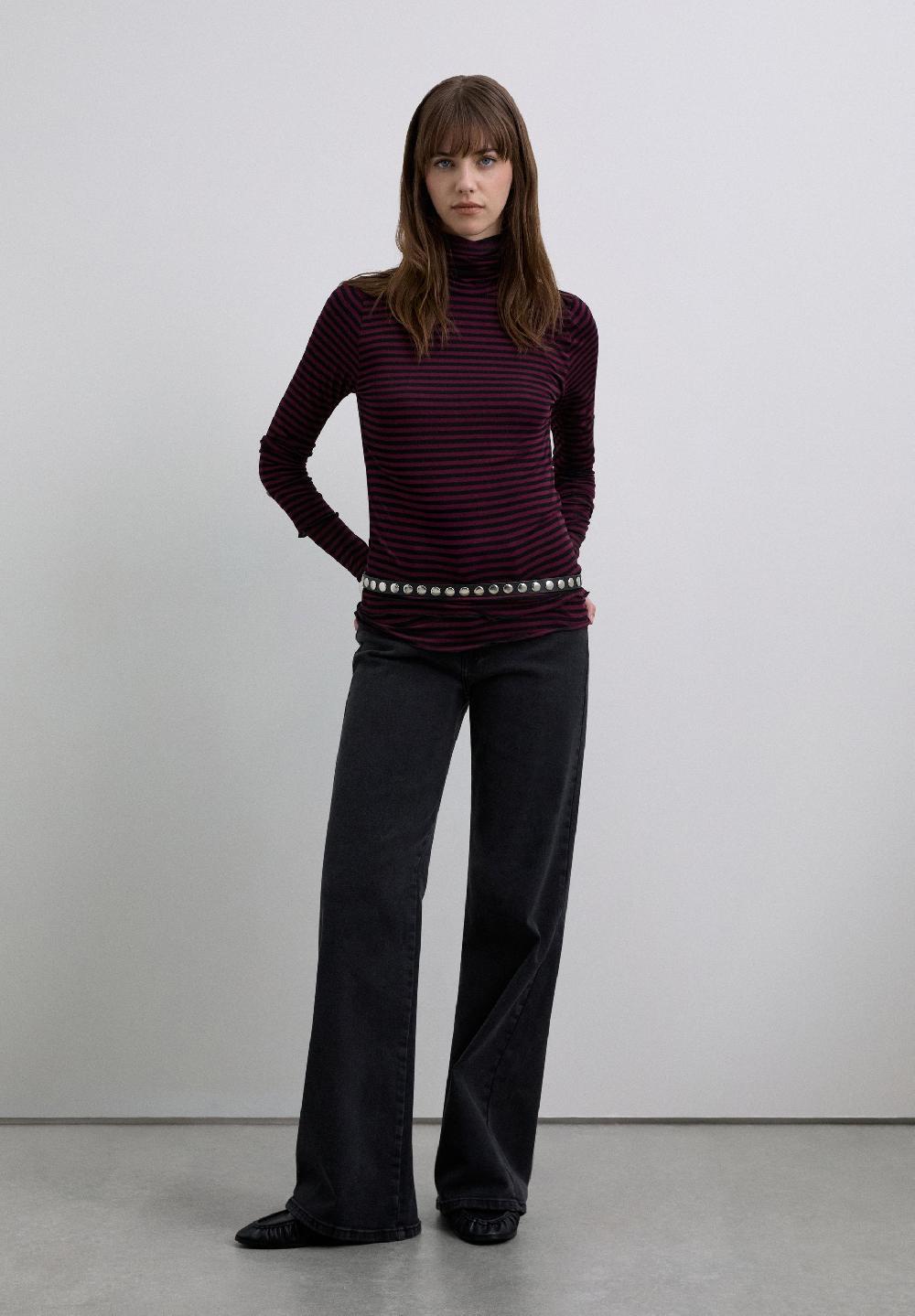 Scalpers STRIPED LONG SLEEVE T-SHIRT BURGUNDY STRIPES