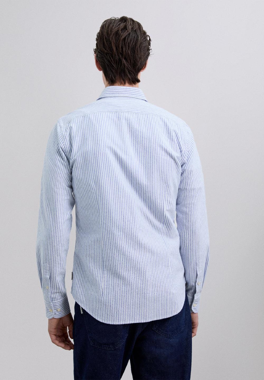 Scalpers STRIPED OXFORD SHIRT WITH LOGO BLUE STRIPES