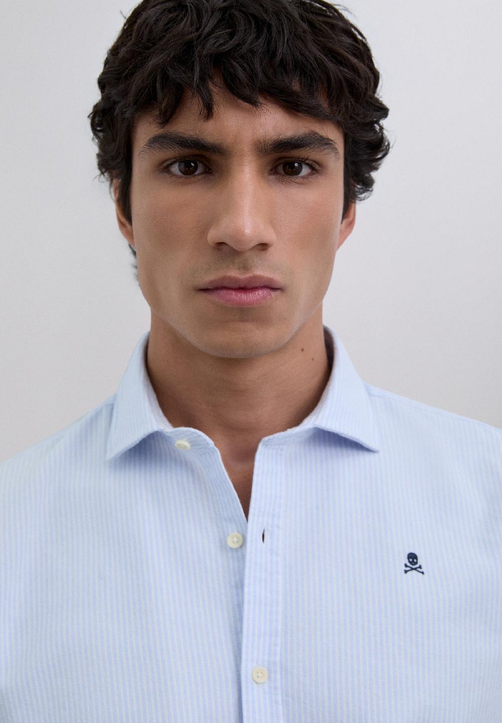 Scalpers STRIPED OXFORD SHIRT WITH LOGO WHITE STRIPES