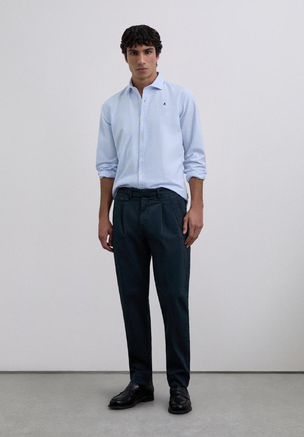 Scalpers STRIPED OXFORD SHIRT WITH LOGO WHITE STRIPES