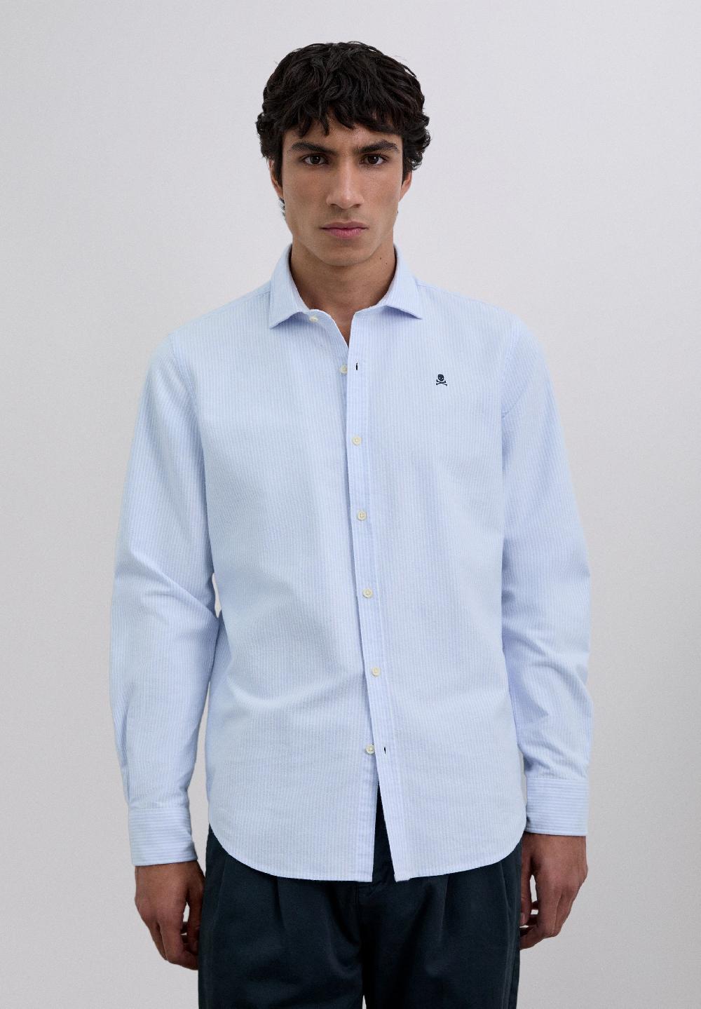 Scalpers STRIPED OXFORD SHIRT WITH LOGO WHITE STRIPES