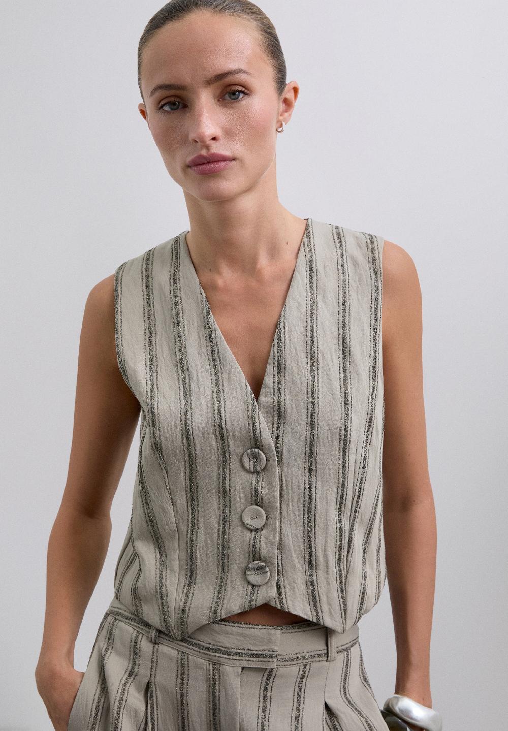 Scalpers STRIPED WAISTCOAT WITH METALLIC DETAILS OFF WHITE