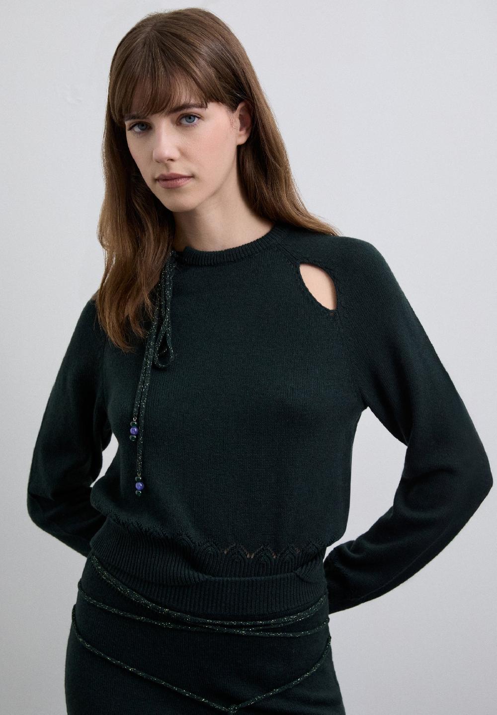 Scalpers SWEATER WITH CUTOUTS AND TIE DETAIL DARK GREEN