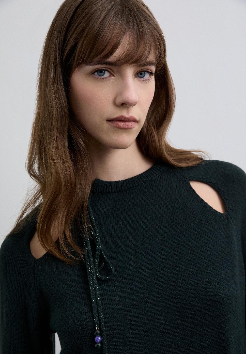 scalpers SWEATER WITH CUTOUTS AND TIE DETAIL DARK GREEN