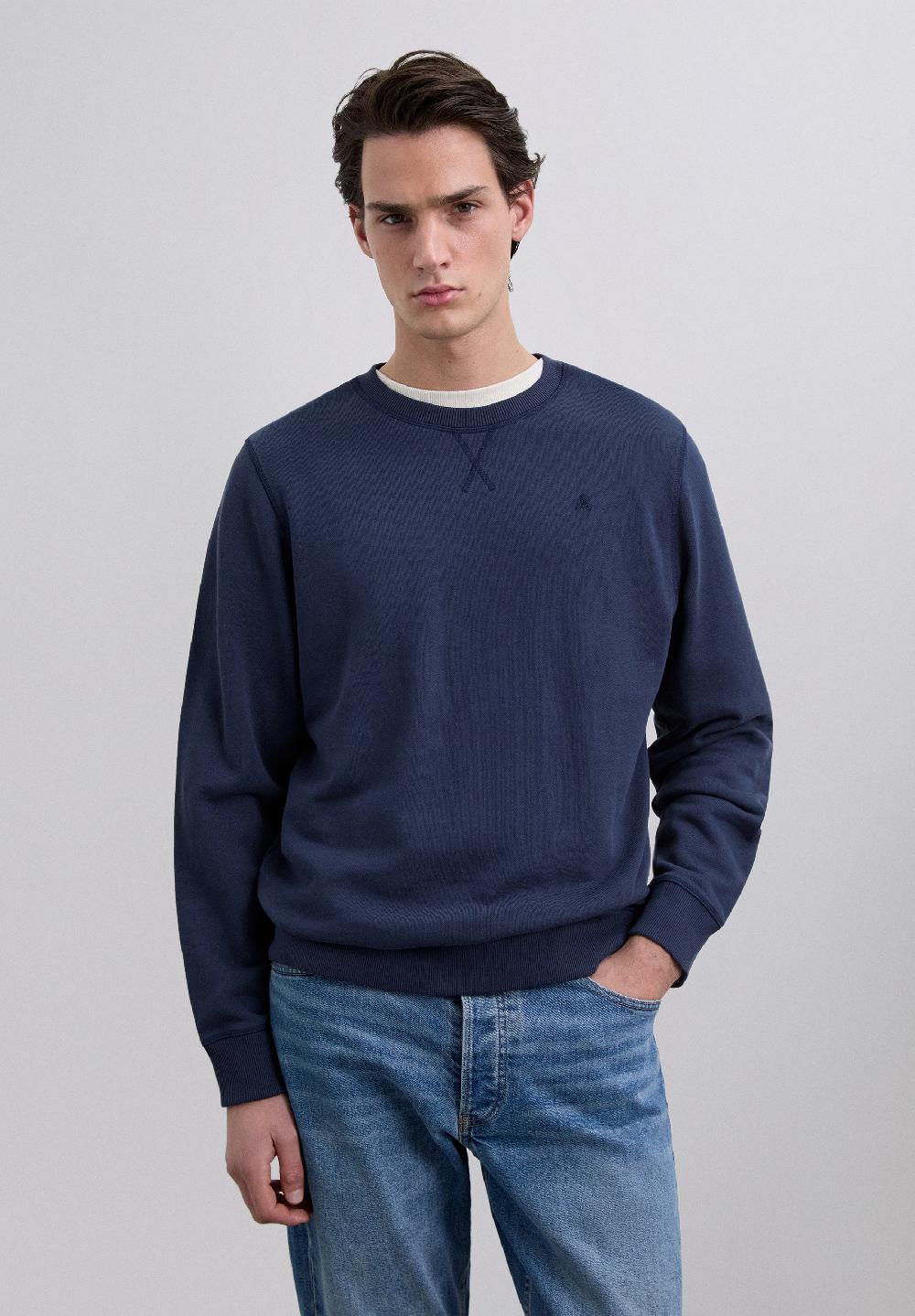 Scalpers SWEATSHIRT WITH EMBROIDERED SKULL DARK BLUE