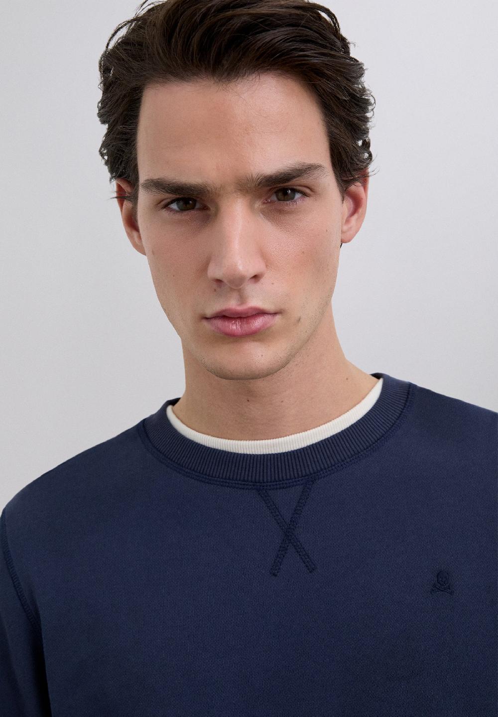 Scalpers SWEATSHIRT WITH EMBROIDERED SKULL DARK BLUE