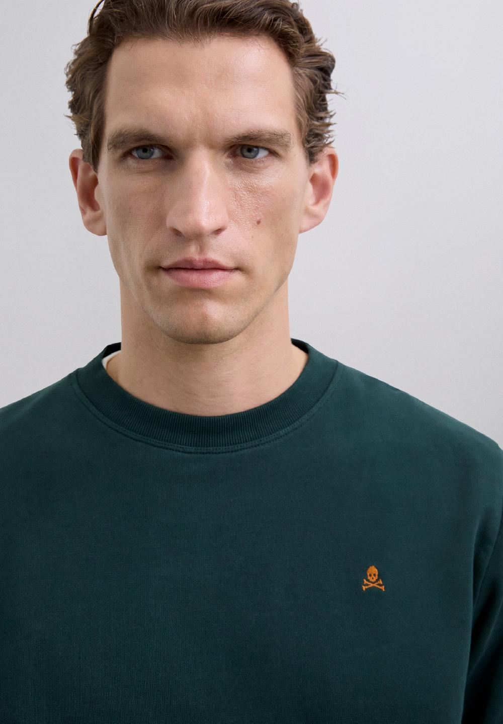 Scalpers SWEATSHIRT WITH EMBROIDERED SKULL DARK GREEN