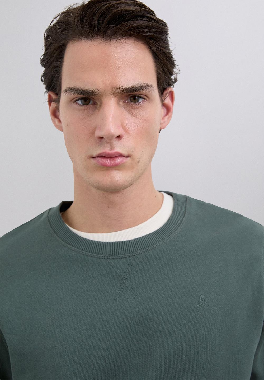 Scalpers SWEATSHIRT WITH EMBROIDERED SKULL DARK KHAKI