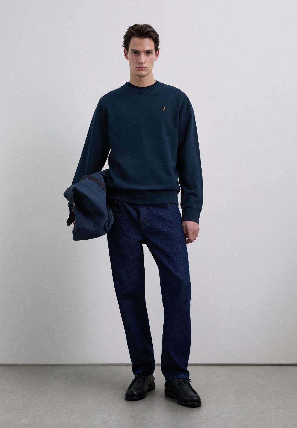 Scalpers SWEATSHIRT WITH EMBROIDERED SKULL DARK NAVY