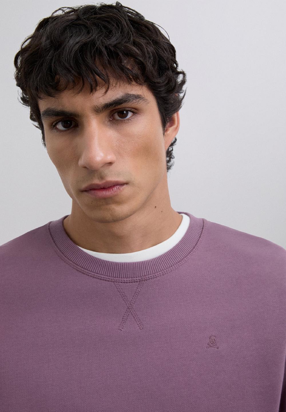 Scalpers SWEATSHIRT WITH EMBROIDERED SKULL LIGHT BURGUNDY