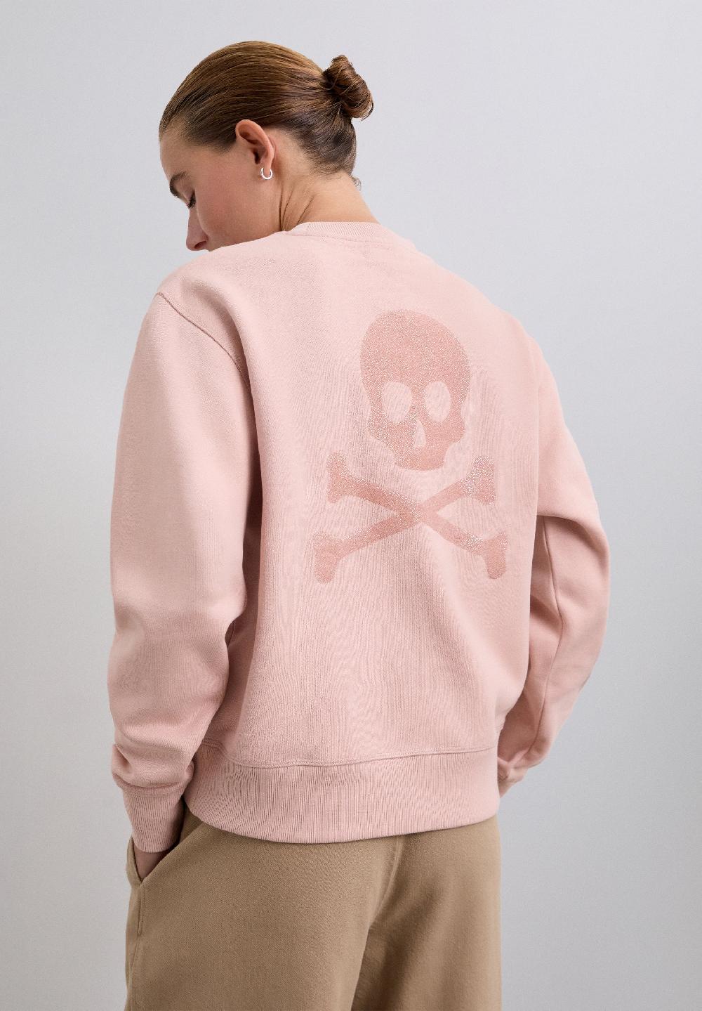 Scalpers SWEATSHIRT WITH GLITTER SKULL ON THE BACK NATURAL