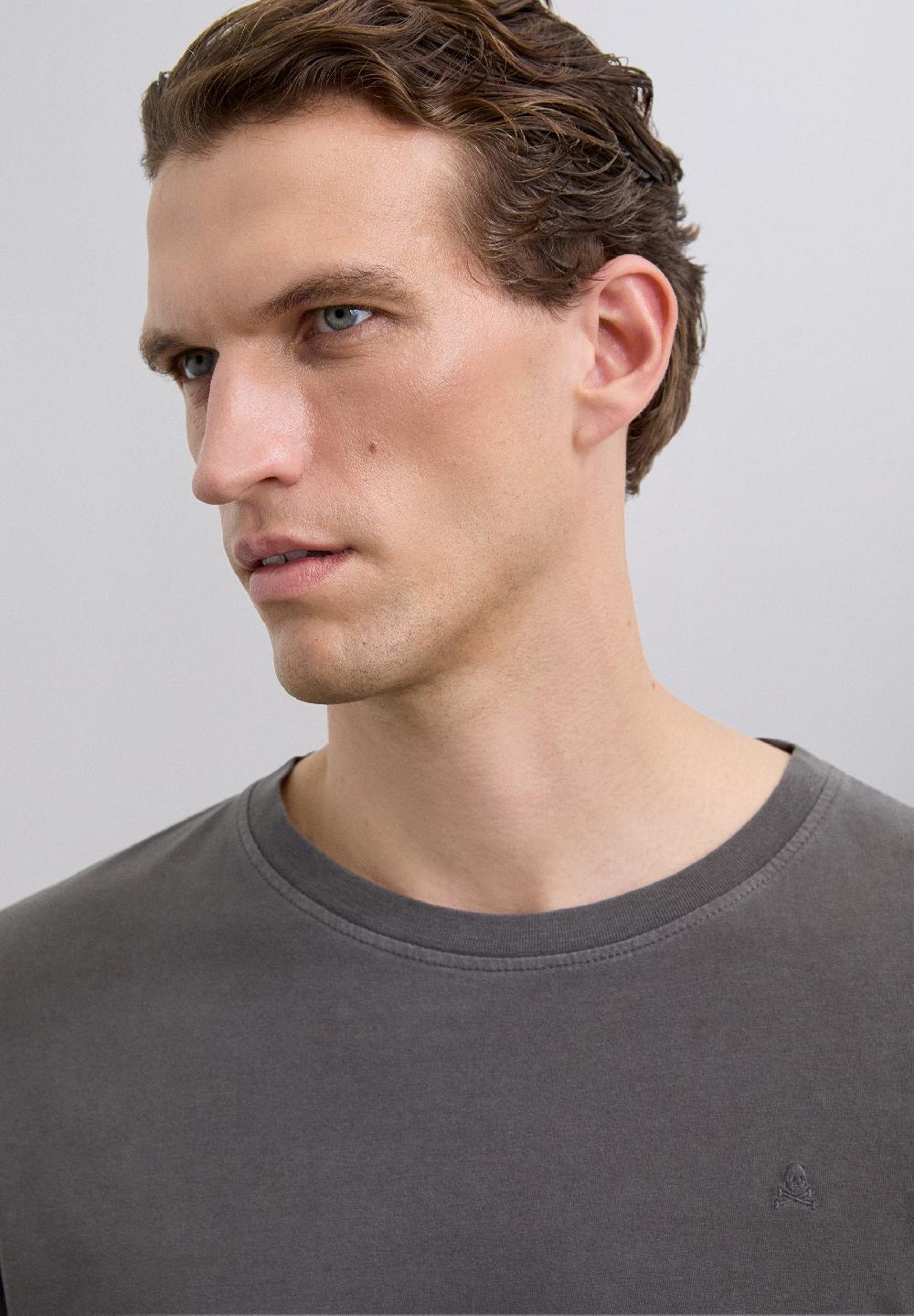 Scalpers T-SHIRT WITH MATCHING EMBROIDERED SKULL ANTHRACITE