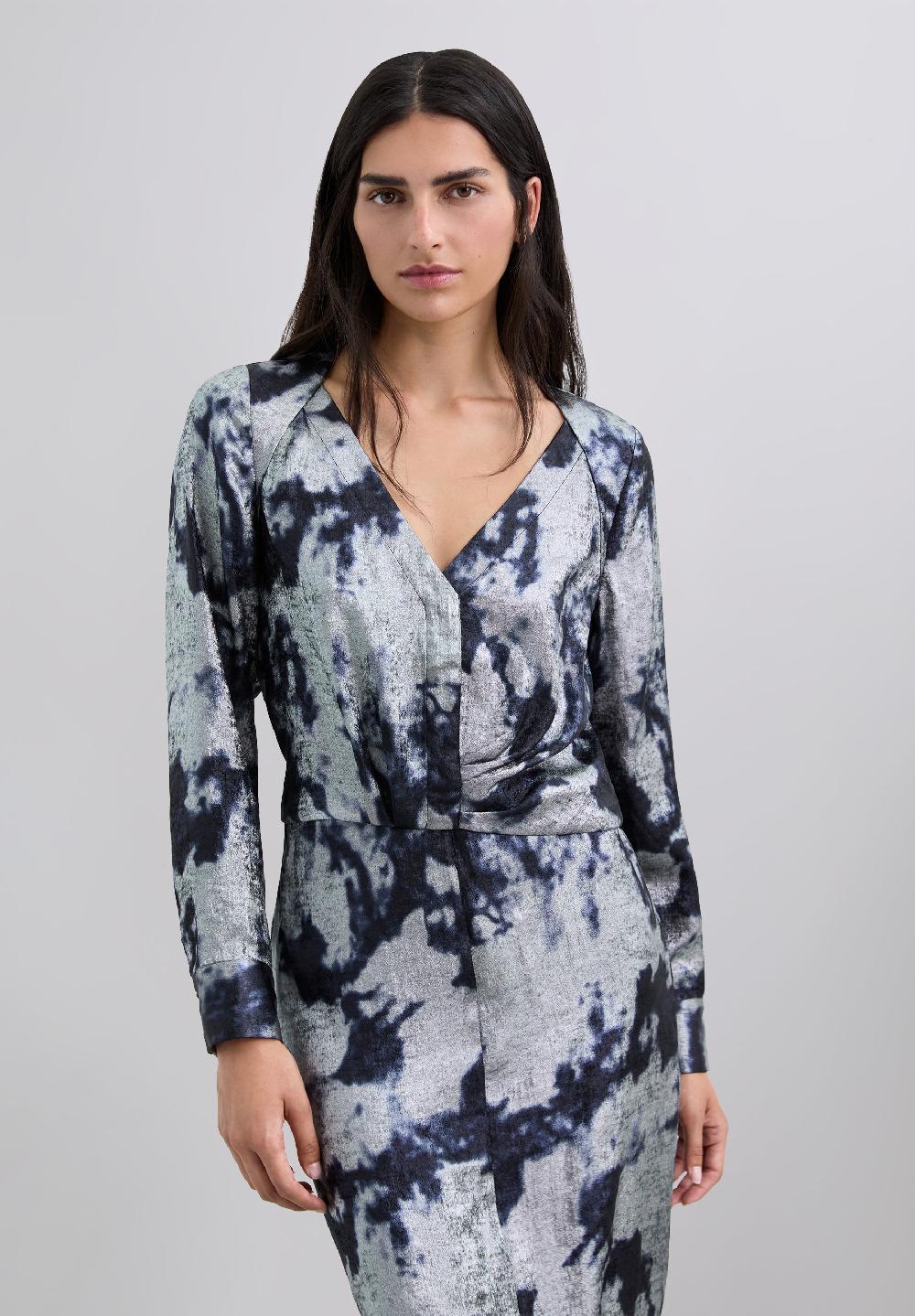 Scalpers TIE-DYE BLOUSE WITH METALLIC DETAILS BLUE/SILVER