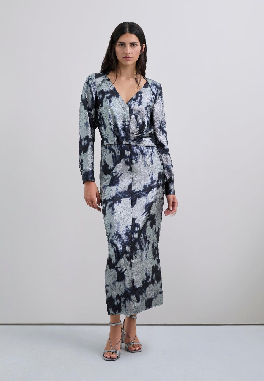 Scalpers TIE-DYE BLOUSE WITH METALLIC DETAILS BLUE/SILVER