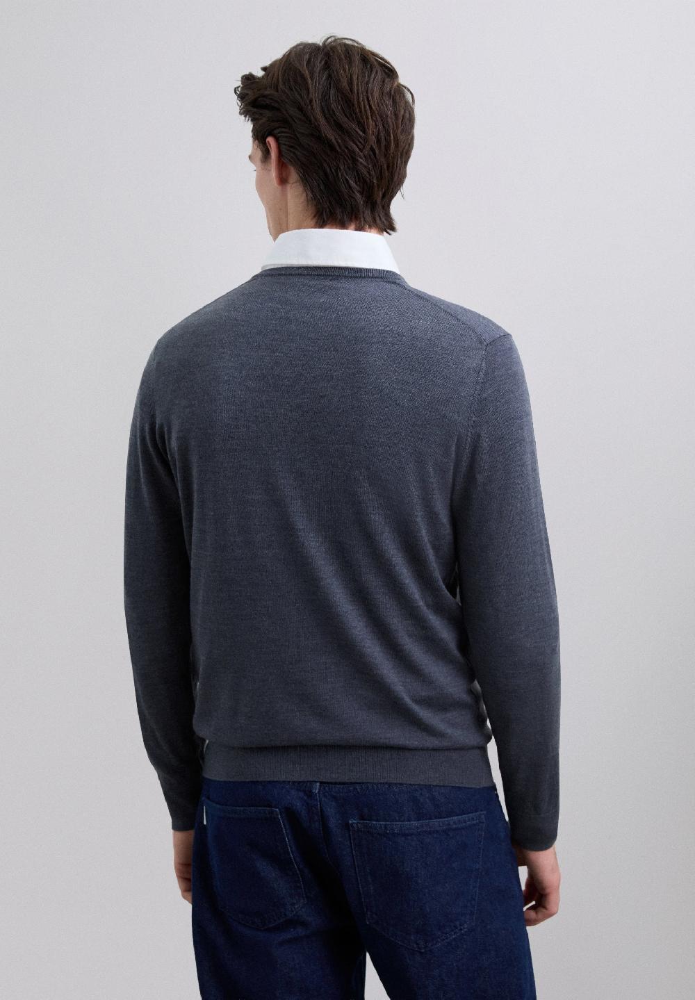 Scalpers V-NECK WOOL SWEATER WITH SKULL GREYISH BLUE