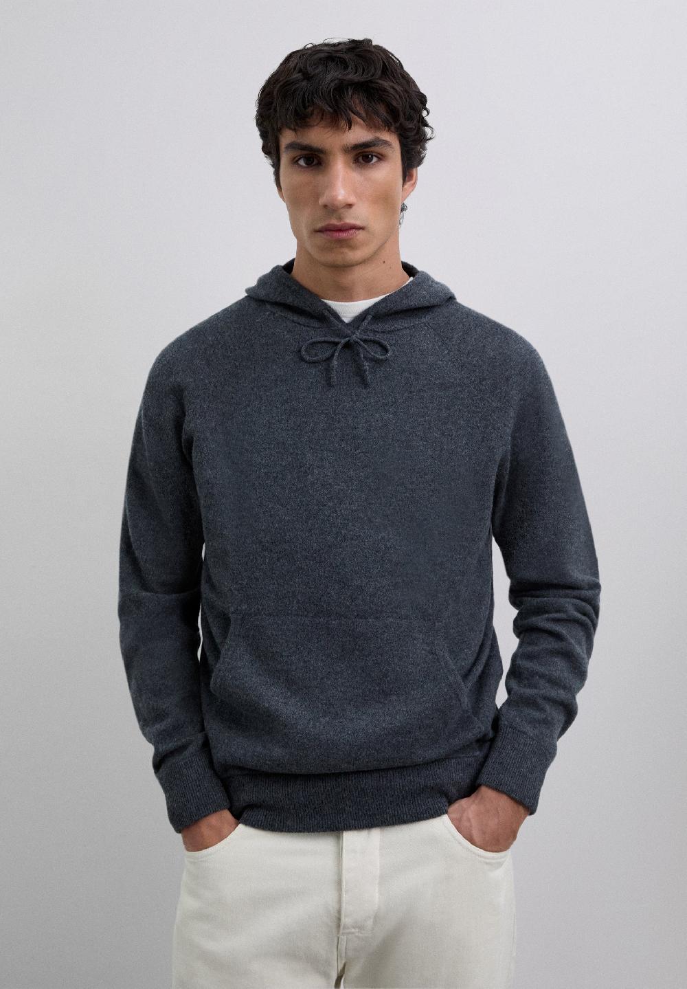 Scalpers WOOL SWEATER WITH ADJUSTABLE HOOD DARK GREY
