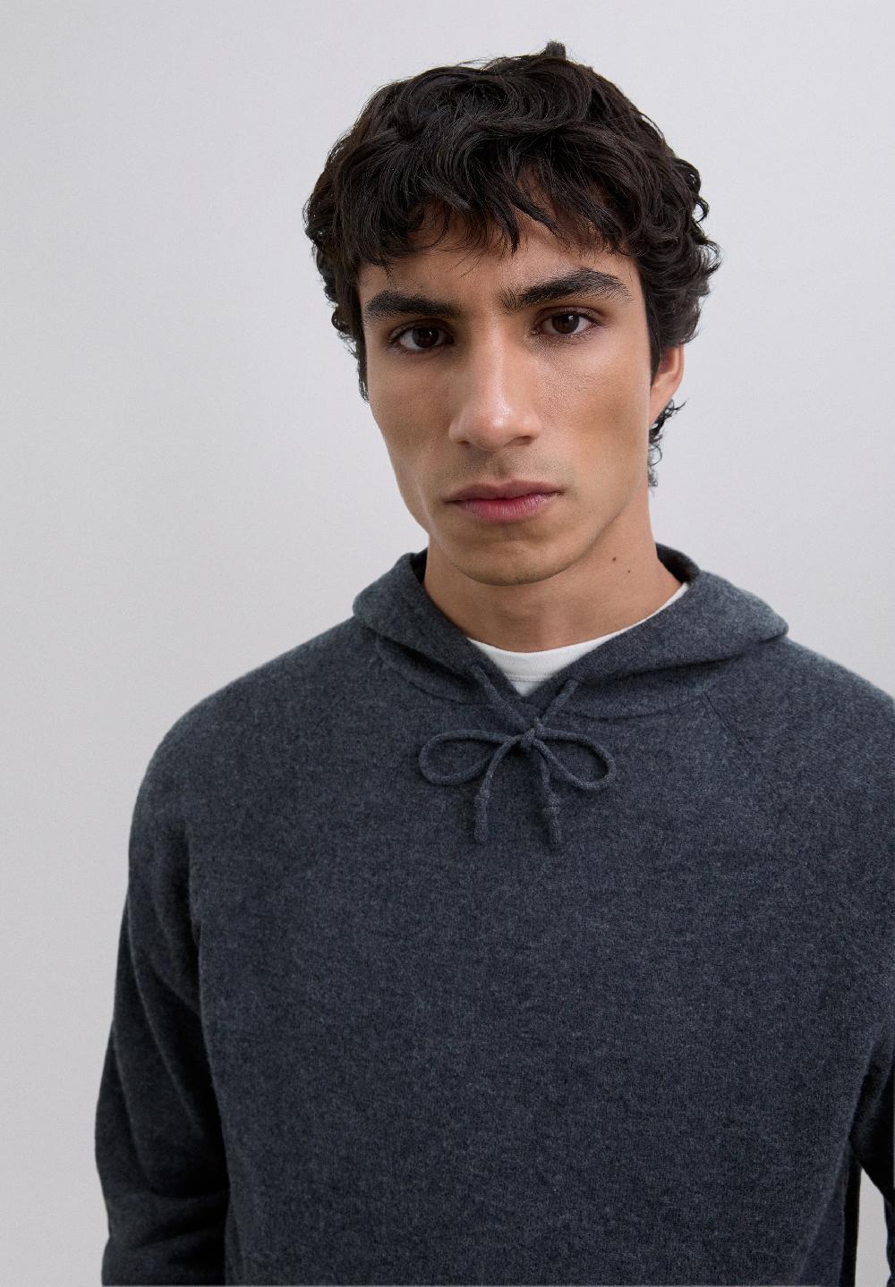 scalpers WOOL SWEATER WITH ADJUSTABLE HOOD DARK GREY