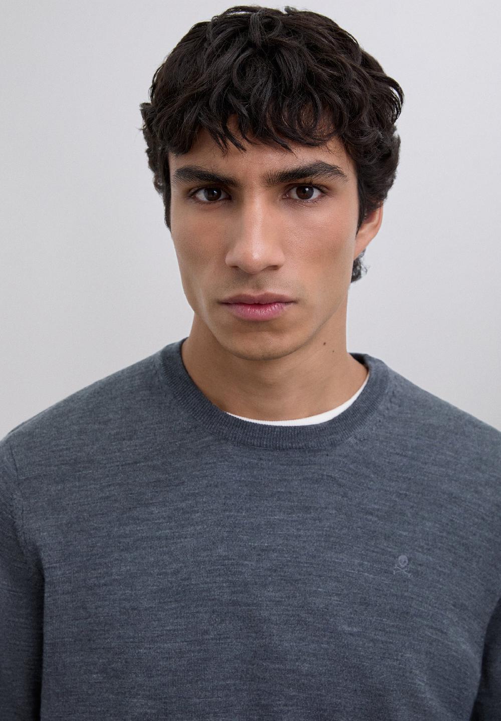 Scalpers WOOL SWEATER WITH EMBROIDERED SKULL DARK GREY