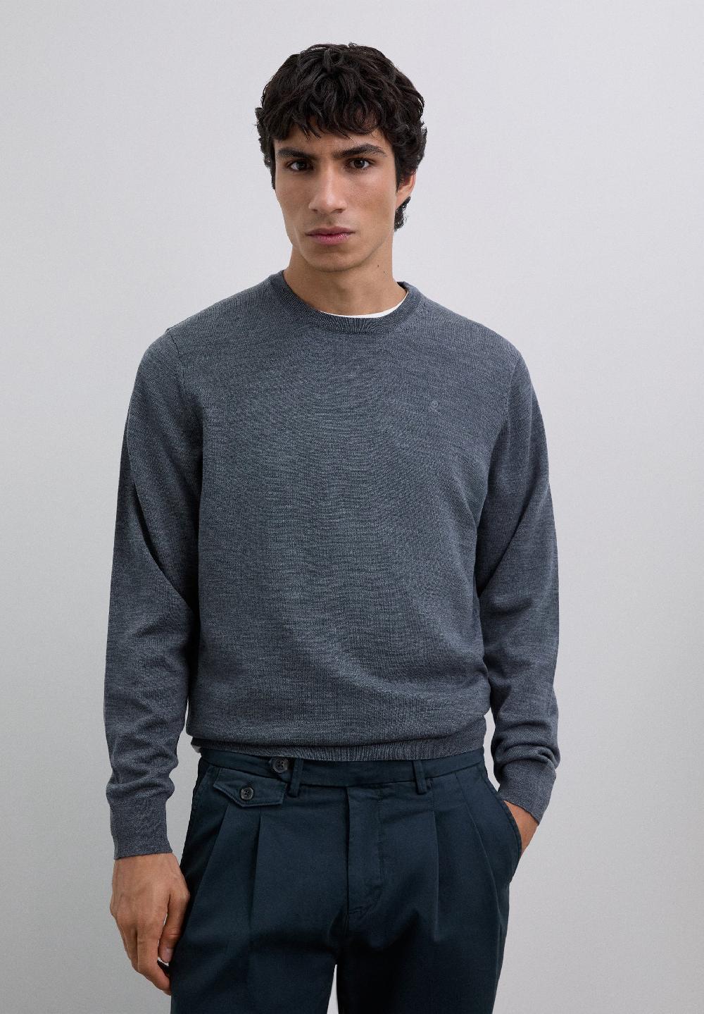 scalpers WOOL SWEATER WITH EMBROIDERED SKULL DARK GREY