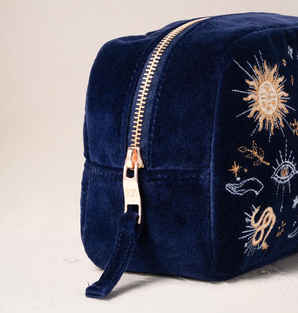 Scarlettsbags Boho Mysticism Navy Velvet Makeup Bag