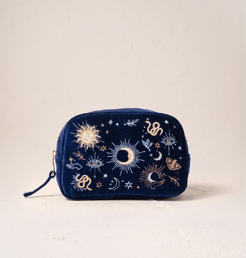 scarlettsbags Boho Mysticism Navy Velvet Makeup Bag
