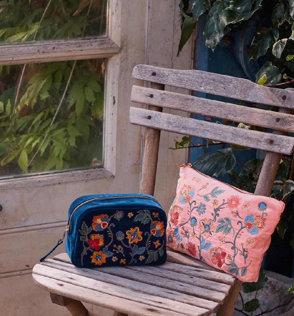 Scarlettsbags Botanical Garden Ink Blue Velvet Makeup Bag