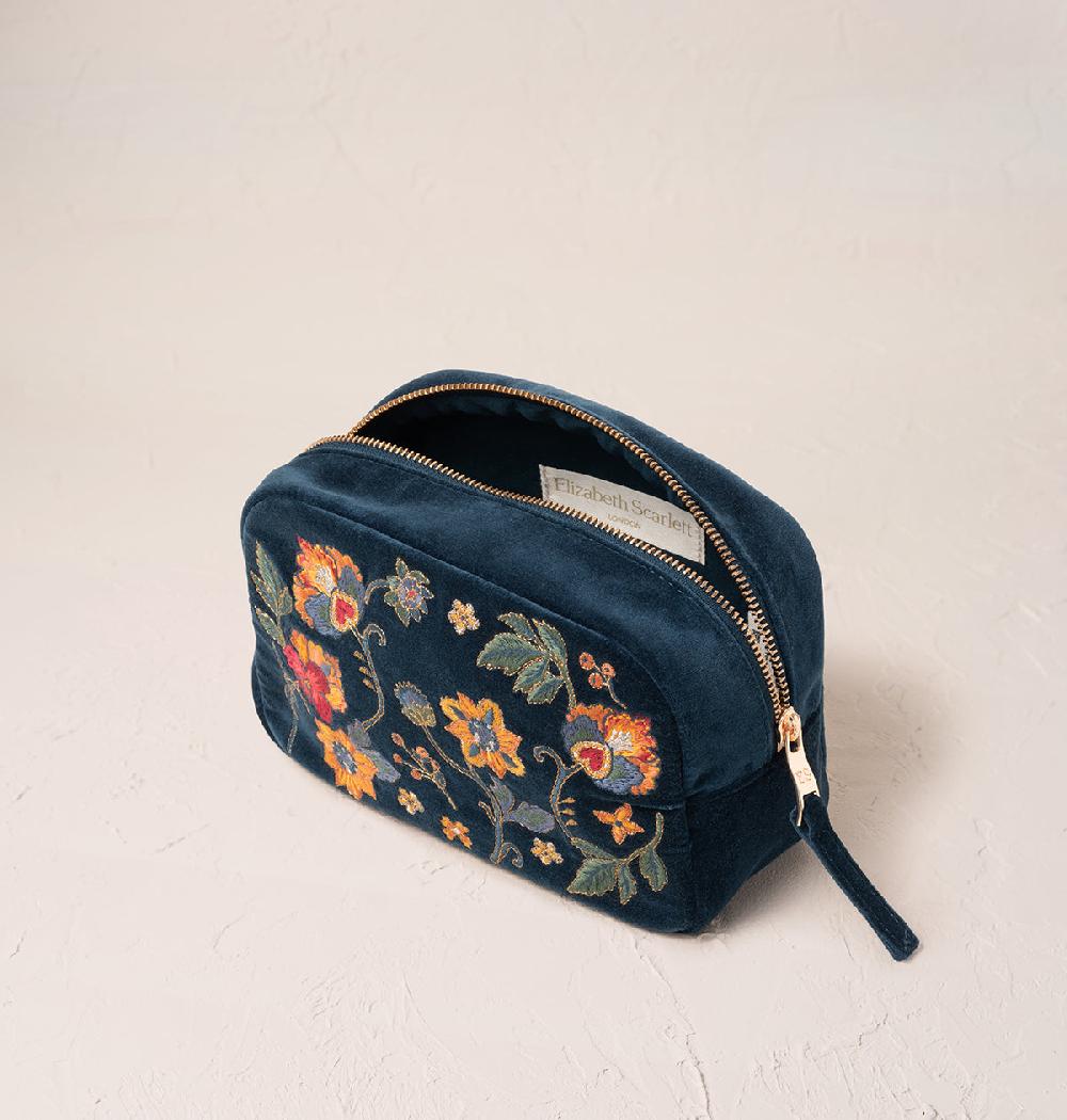 Scarlettsbags Botanical Garden Ink Blue Velvet Makeup Bag
