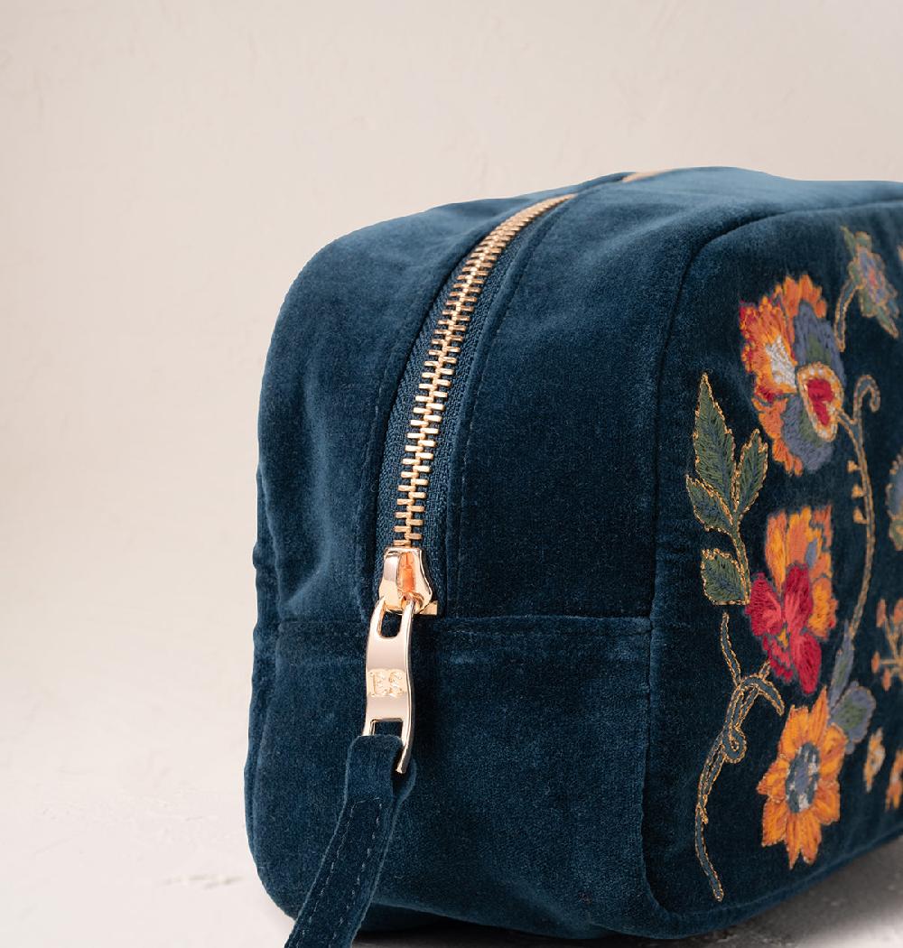 Scarlettsbags Botanical Garden Ink Blue Velvet Makeup Bag