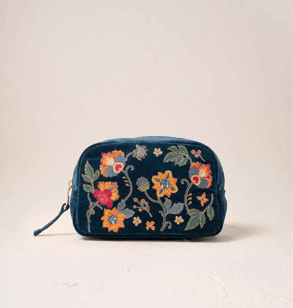 scarlettsbags Botanical Garden Ink Blue Velvet Makeup Bag