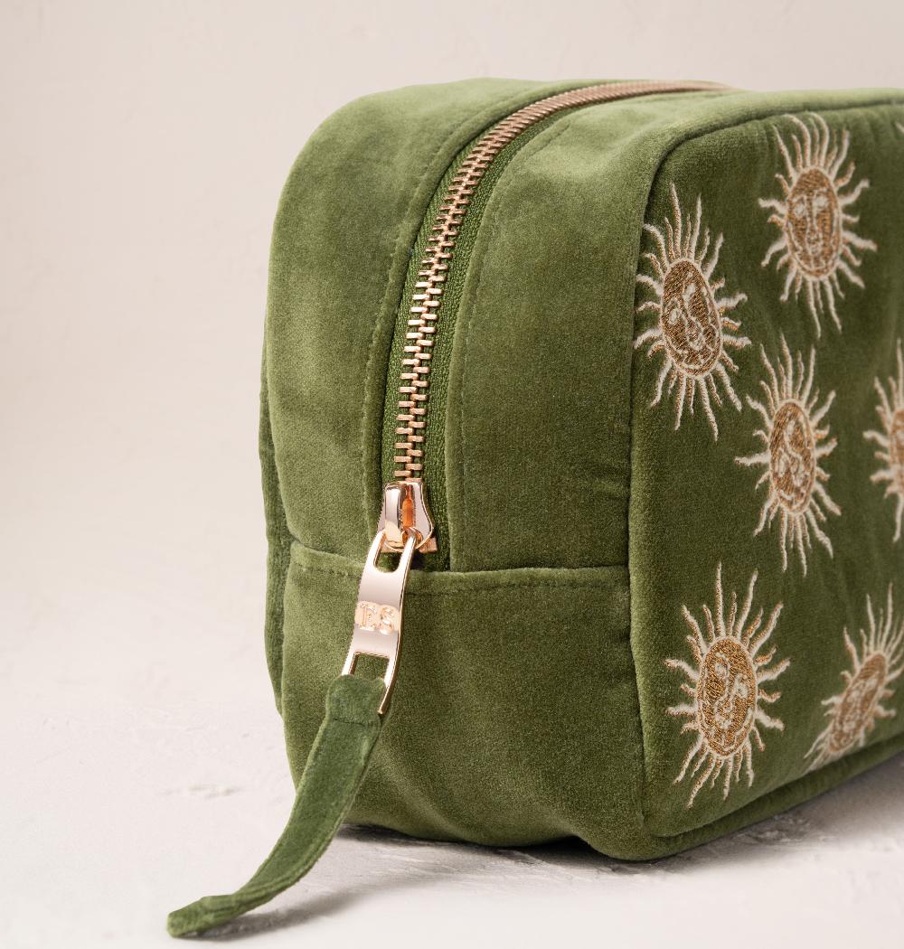 Scarlettsbags Sun Goddess Velvet Makeup Bag - Fern Green