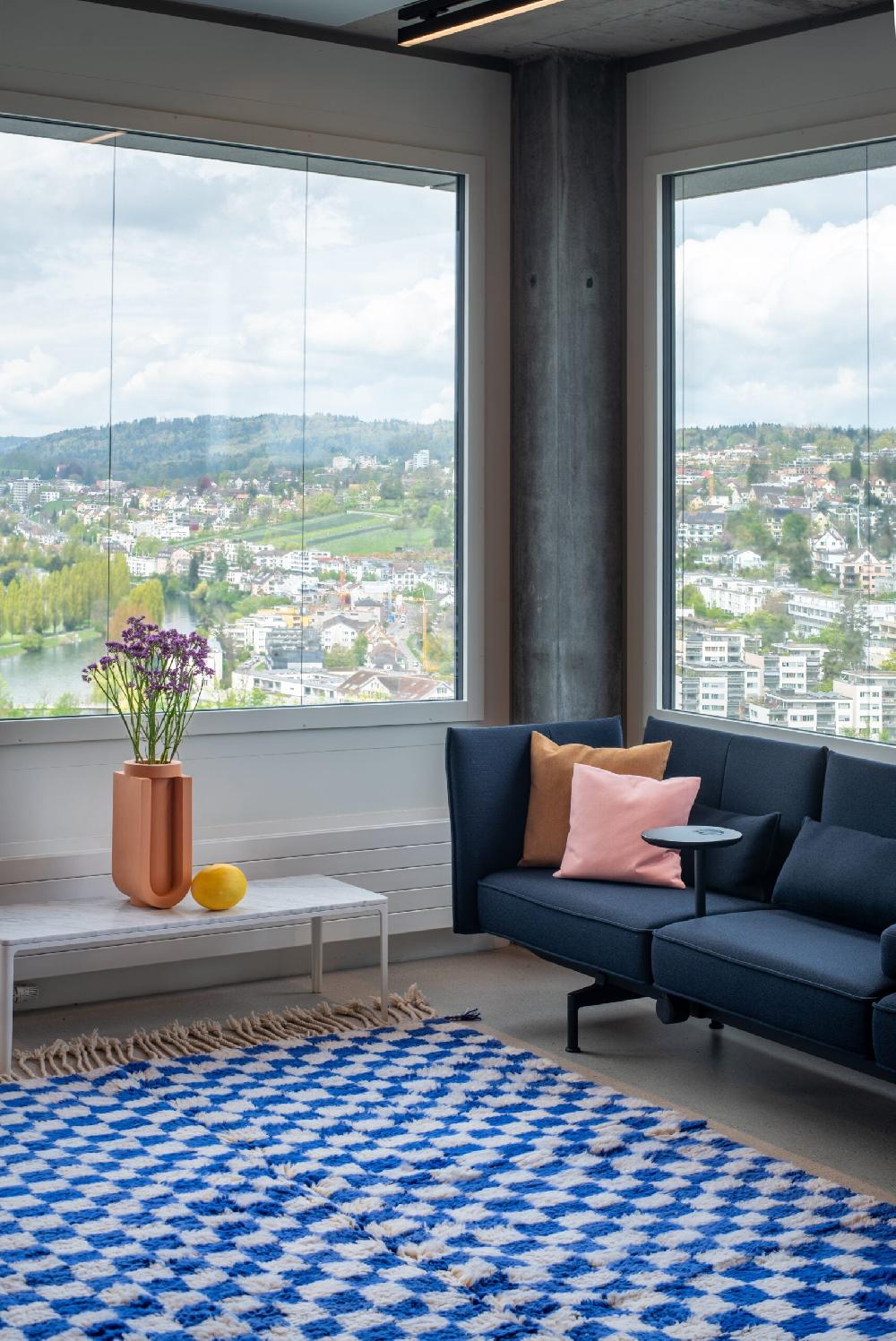 Schoenstaub Rug Checkboard Blue