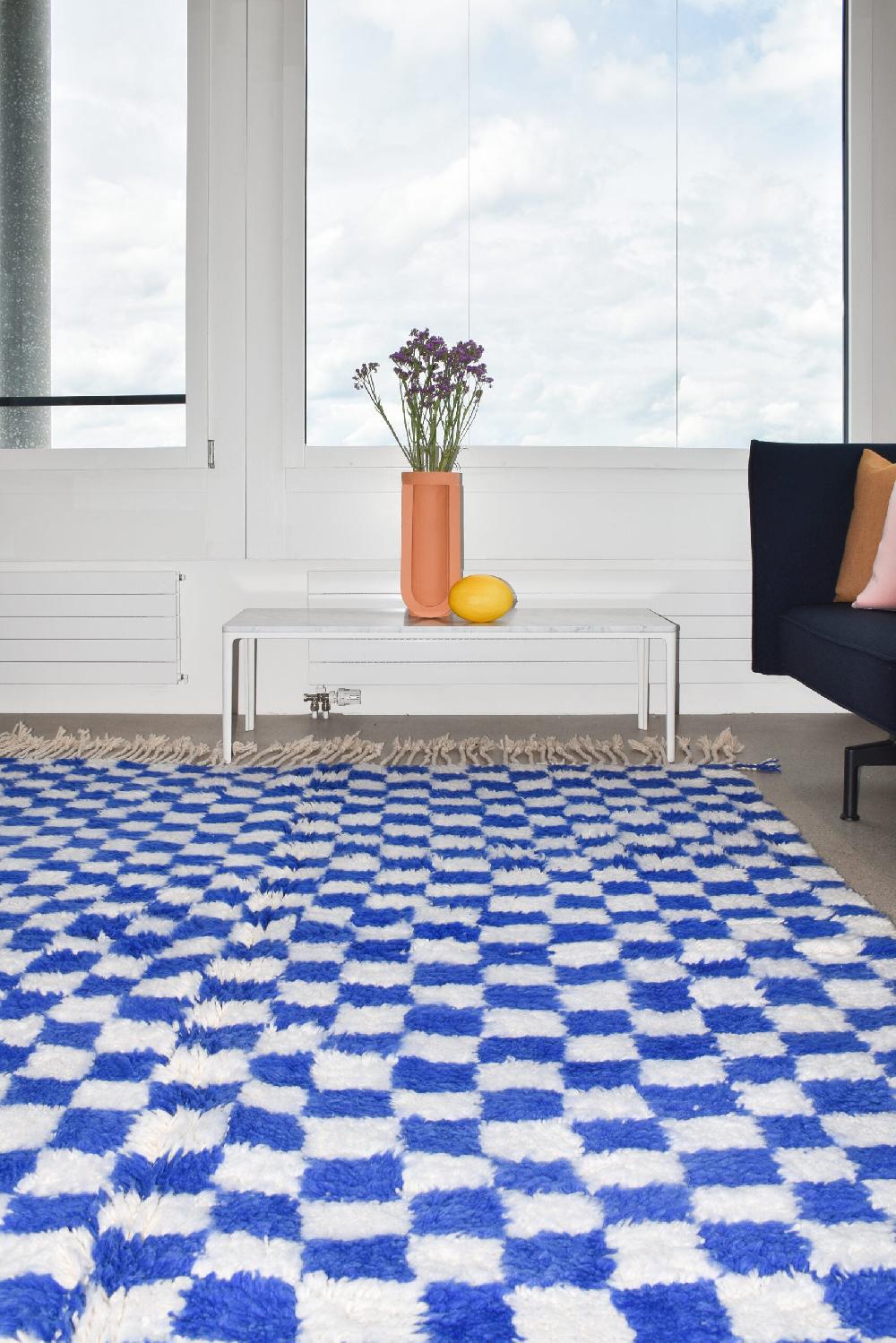 Schoenstaub Rug Checkboard Blue