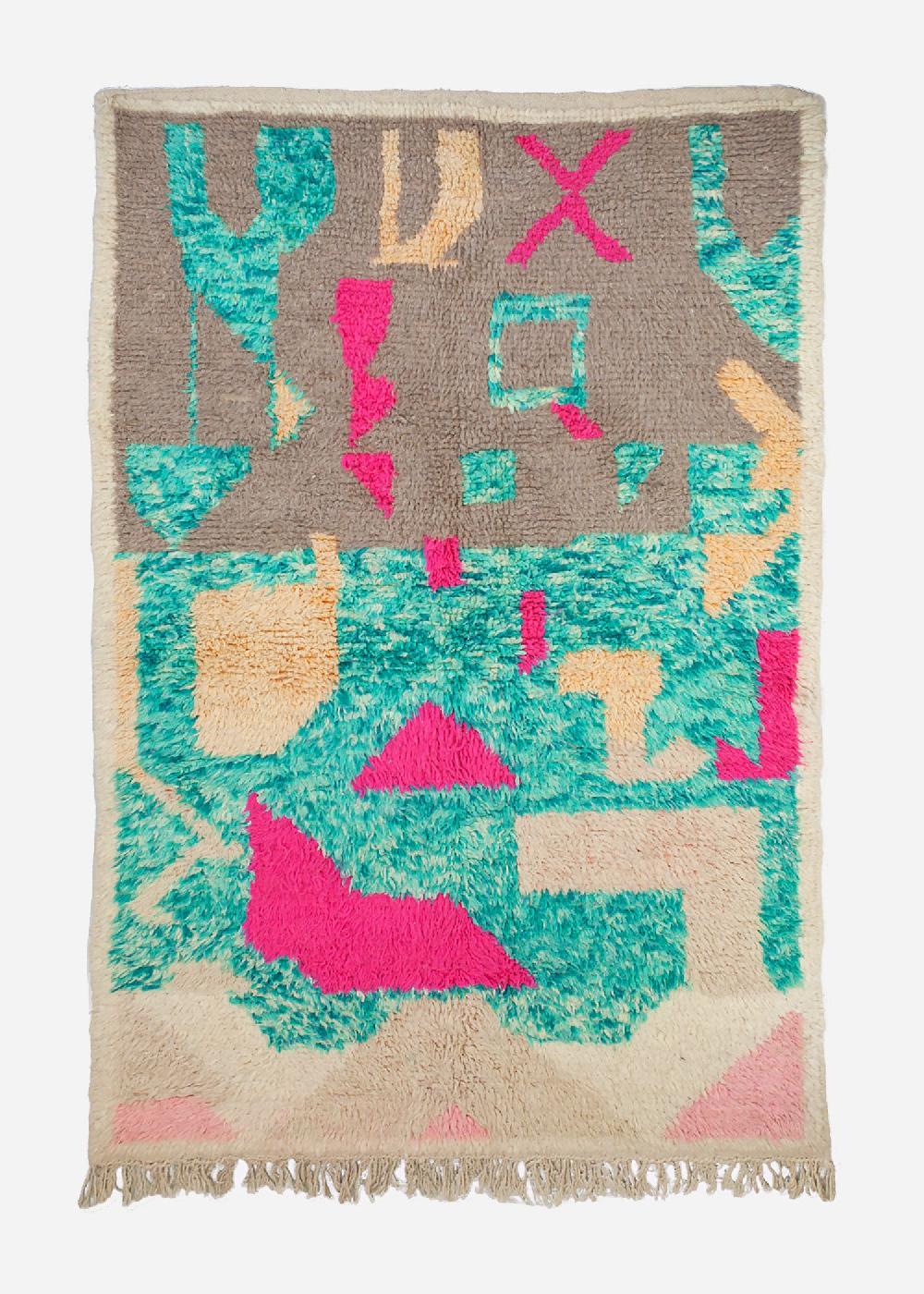 schoenstaub Rug Fluffy Green and Pink