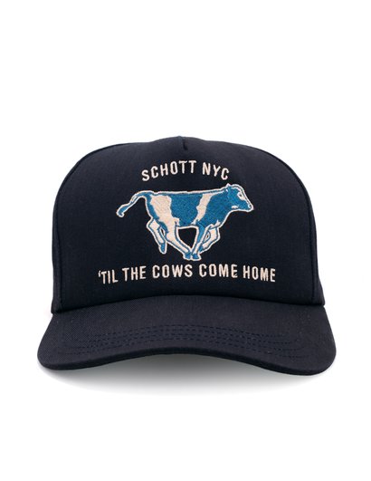 schott nyc Navy hat with cow embroidery