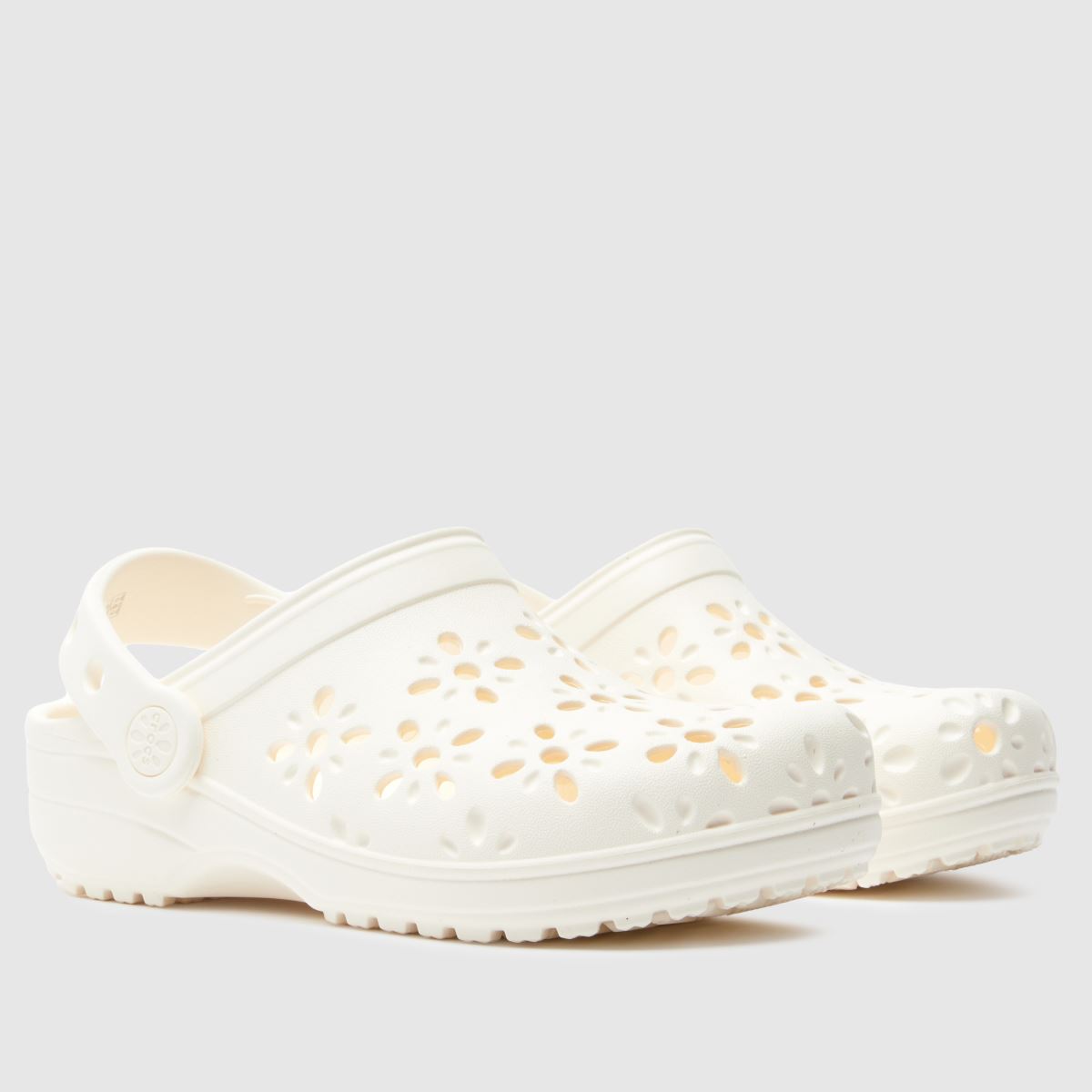Schuh Crocs Classic Floral Cut Out Clog Girls Junior In Off-White