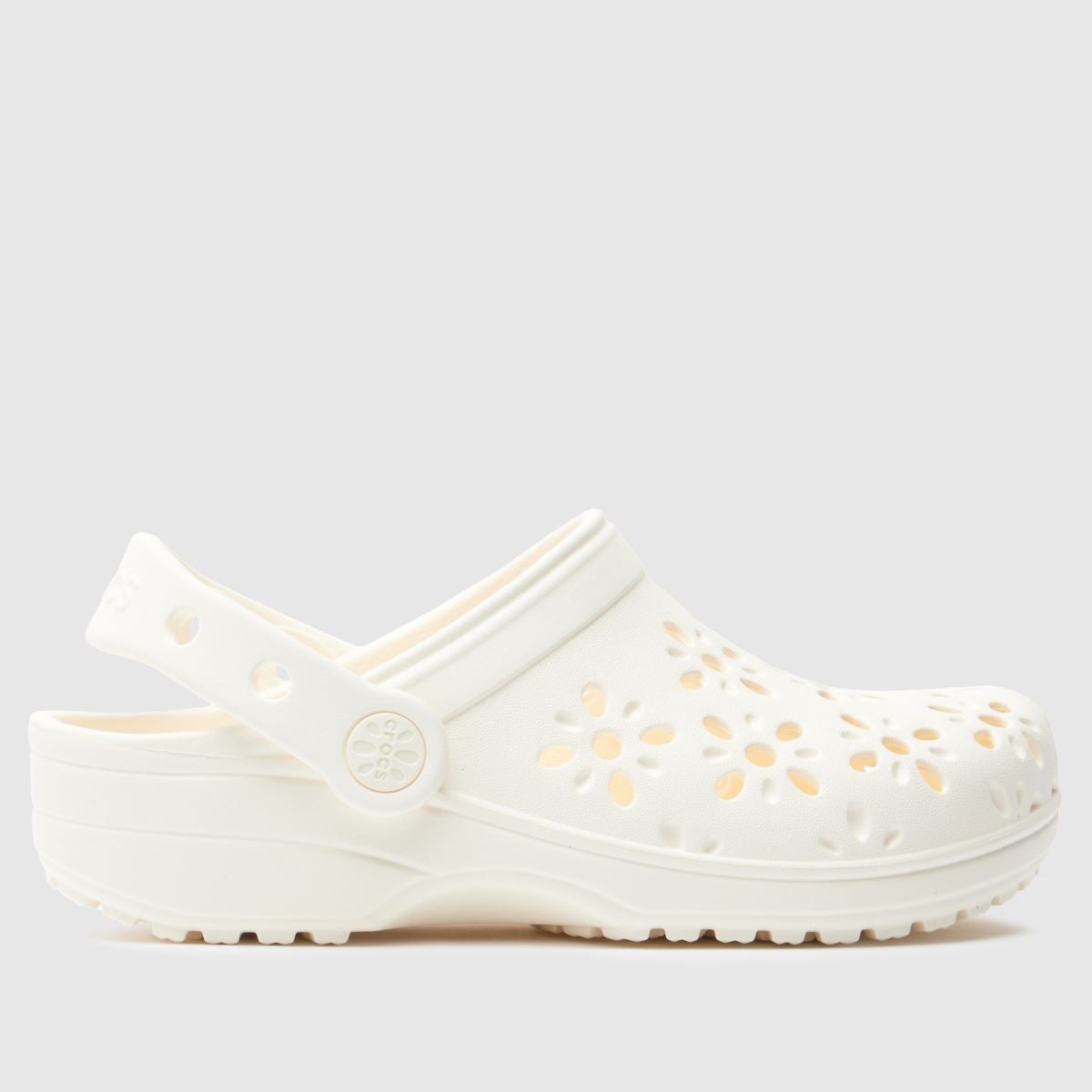 schuh Crocs Classic Floral Cut Out Clog Girls Junior in Off-White