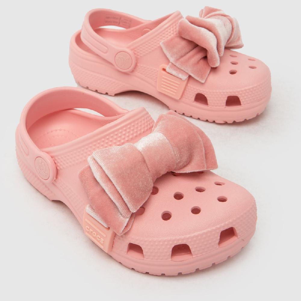 Schuh Crocs Classic Velvet Bow Clog Girls Junior In Pale Pink