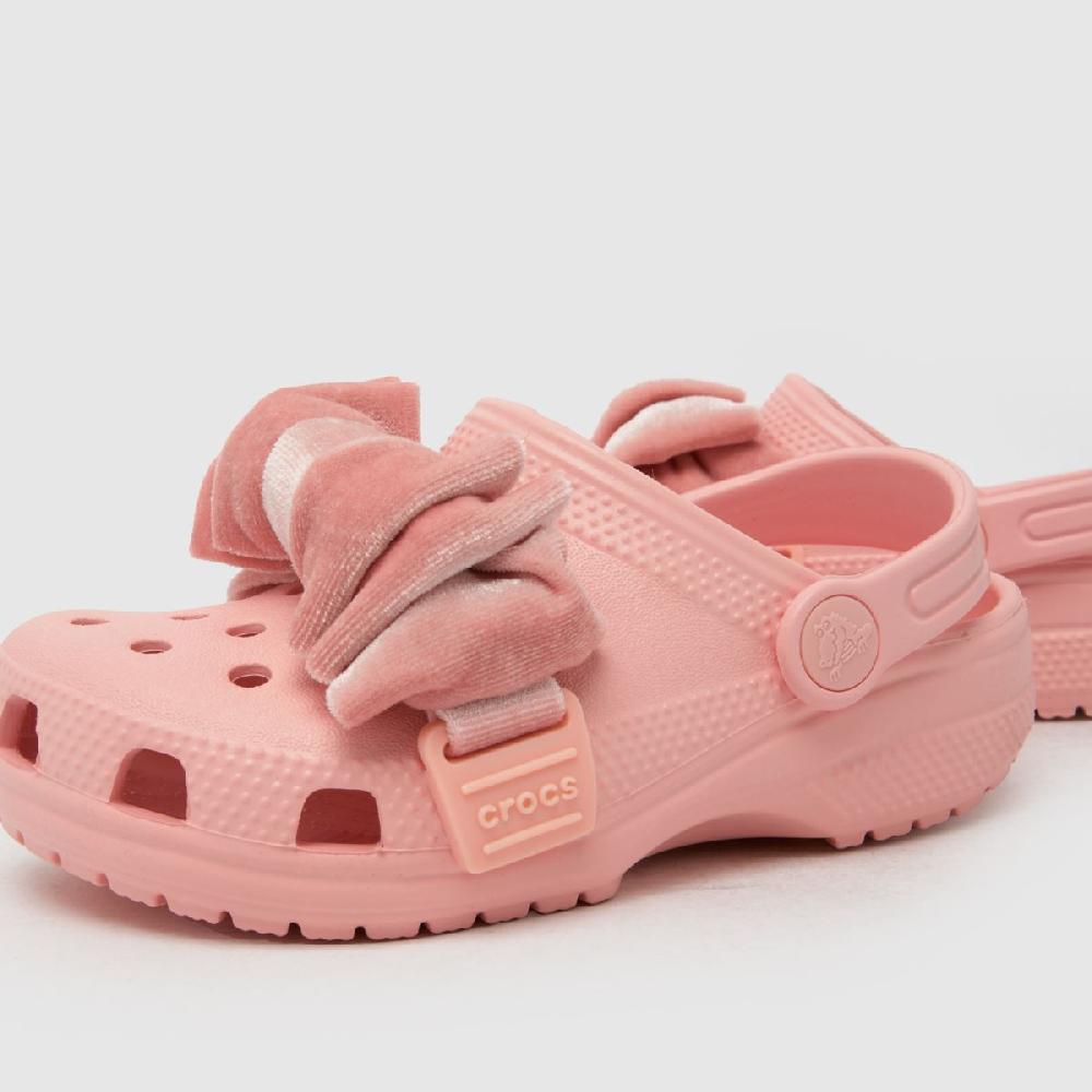 Schuh Crocs Classic Velvet Bow Clog Girls Junior In Pale Pink