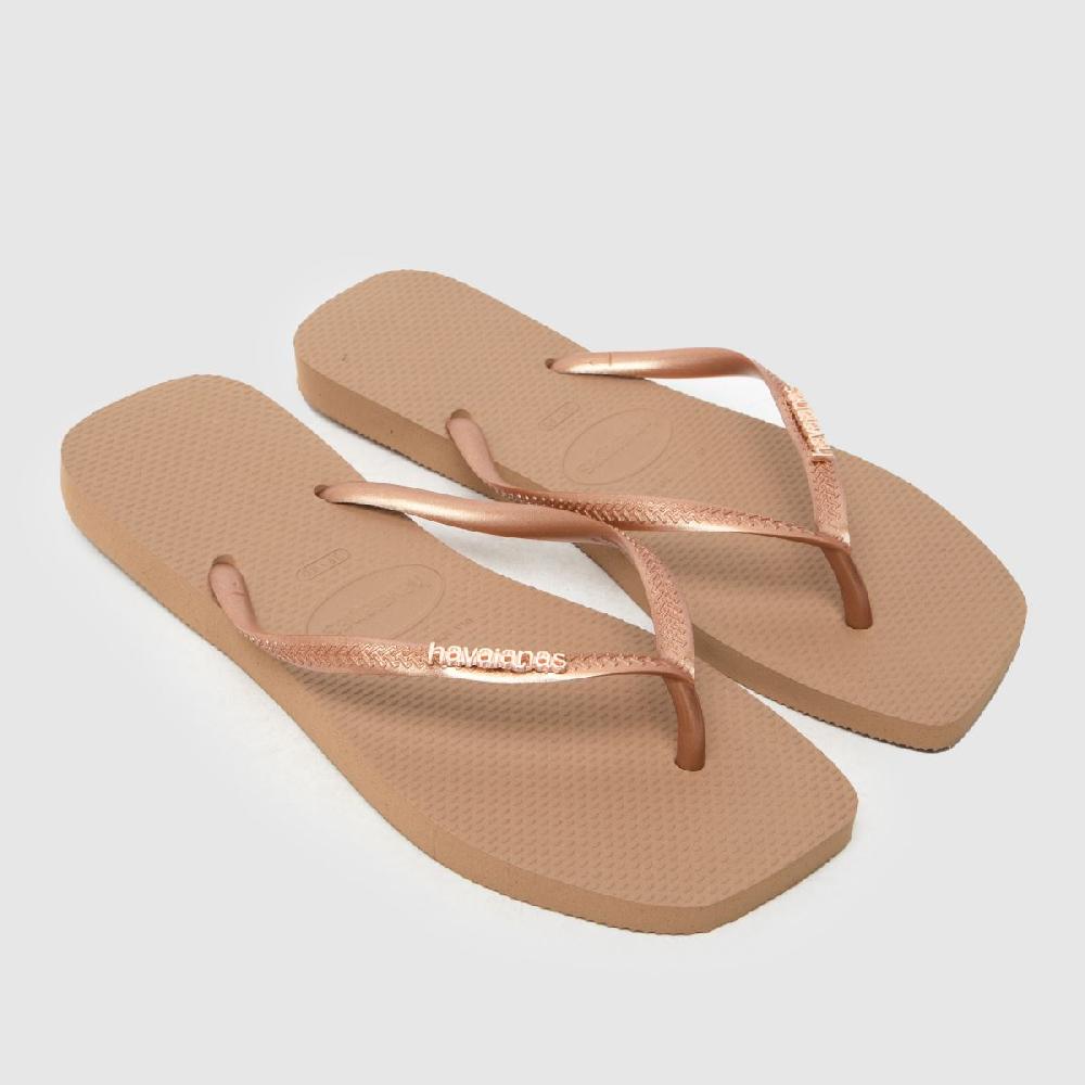 schuh Havaianas Slim Square Logo Metallic in Rose Gold