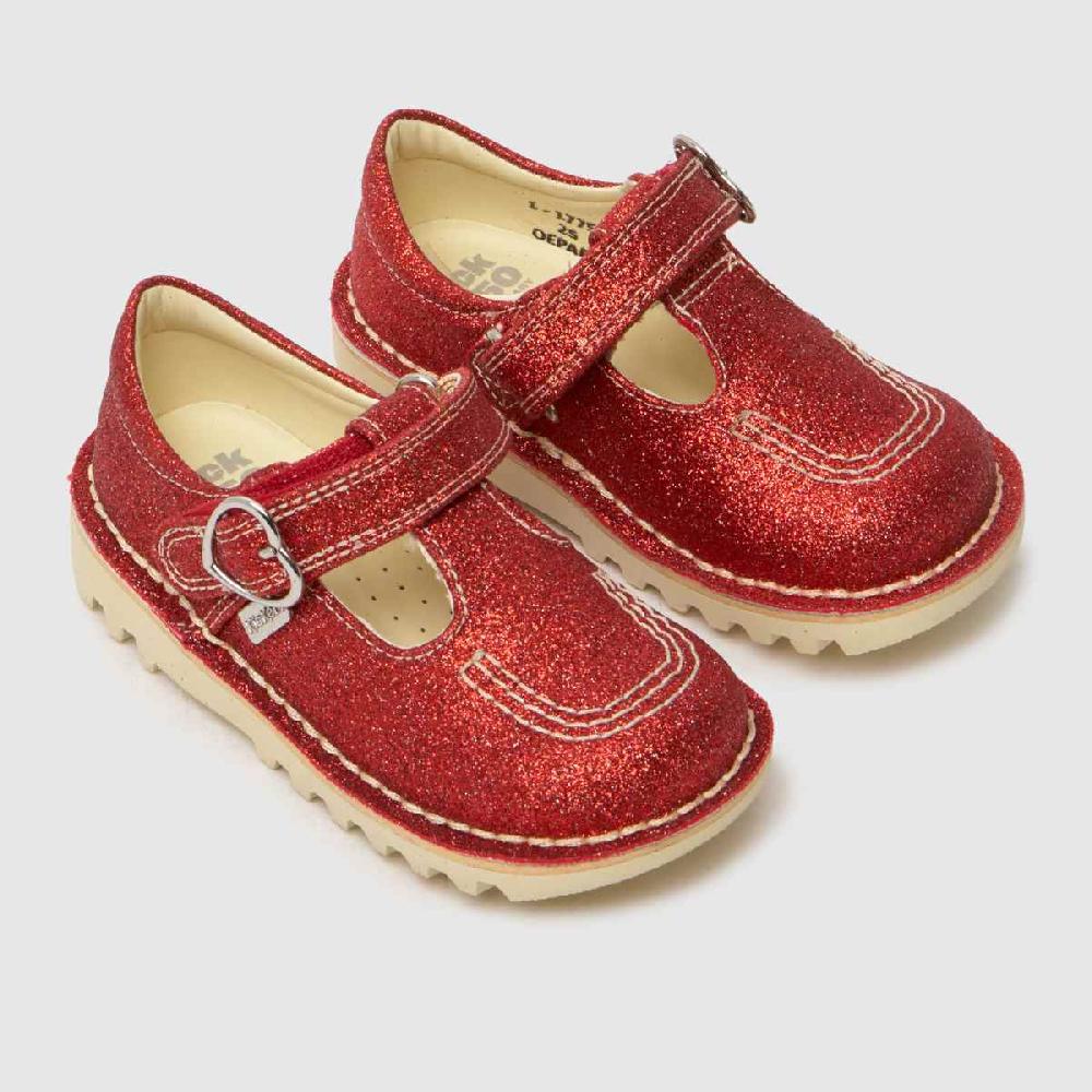 Schuh Kickers Kick T-Bar Glitter Girls Toddler In Red